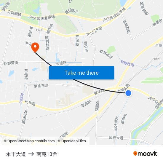 永丰大道 to 南苑13舍 map