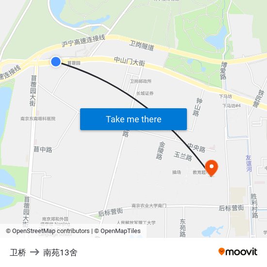 卫桥 to 南苑13舍 map