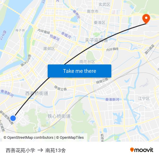 西善花苑小学 to 南苑13舍 map