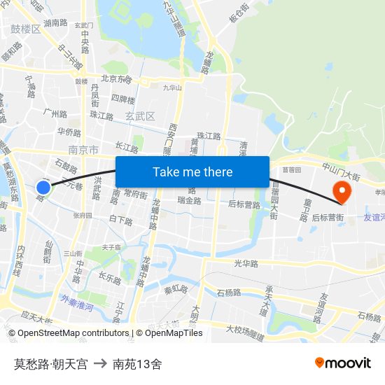 莫愁路·朝天宫 to 南苑13舍 map