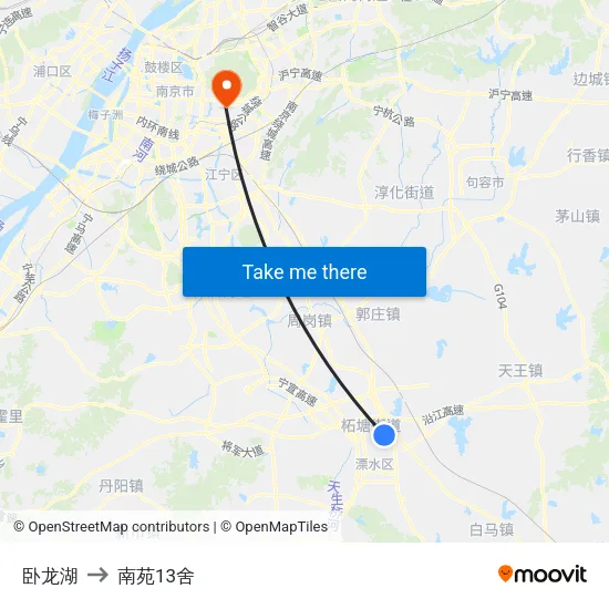 卧龙湖 to 南苑13舍 map