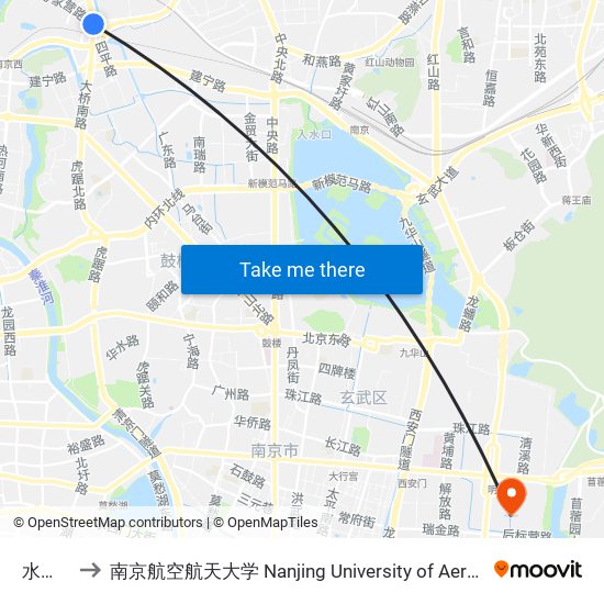 水关桥西 to 南京航空航天大学 Nanjing University of Aeronautics and Astronautics map