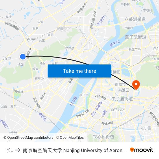 长贡 to 南京航空航天大学 Nanjing University of Aeronautics and Astronautics map