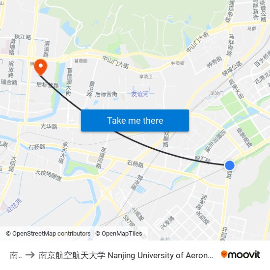 南庄 to 南京航空航天大学 Nanjing University of Aeronautics and Astronautics map