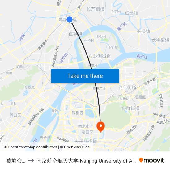 葛塘公交总站 to 南京航空航天大学 Nanjing University of Aeronautics and Astronautics map