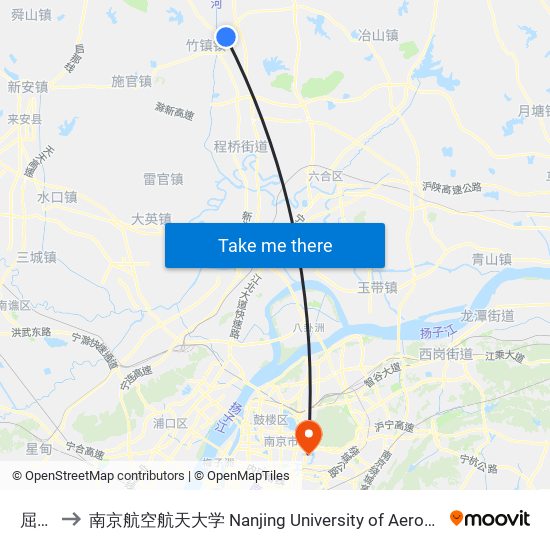 屈营路 to 南京航空航天大学 Nanjing University of Aeronautics and Astronautics map