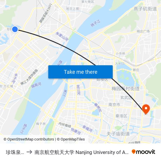 珍珠泉管委会 to 南京航空航天大学 Nanjing University of Aeronautics and Astronautics map