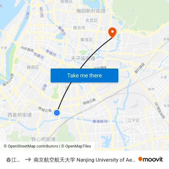 春江路东站 to 南京航空航天大学 Nanjing University of Aeronautics and Astronautics map