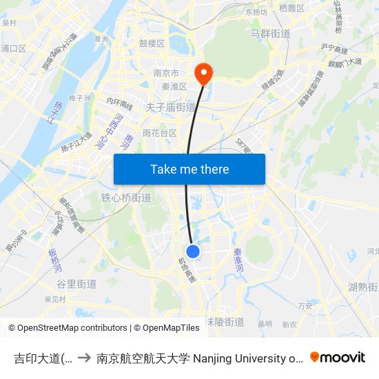 吉印大道(苏源大道) to 南京航空航天大学 Nanjing University of Aeronautics and Astronautics map