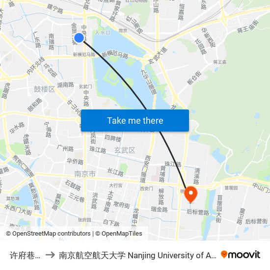 许府巷·江西路 to 南京航空航天大学 Nanjing University of Aeronautics and Astronautics map