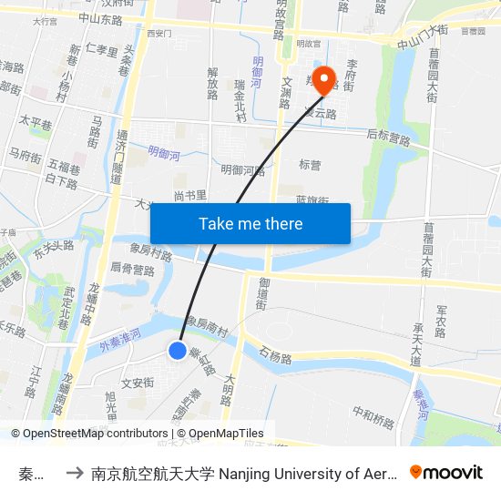 秦虹小区 to 南京航空航天大学 Nanjing University of Aeronautics and Astronautics map