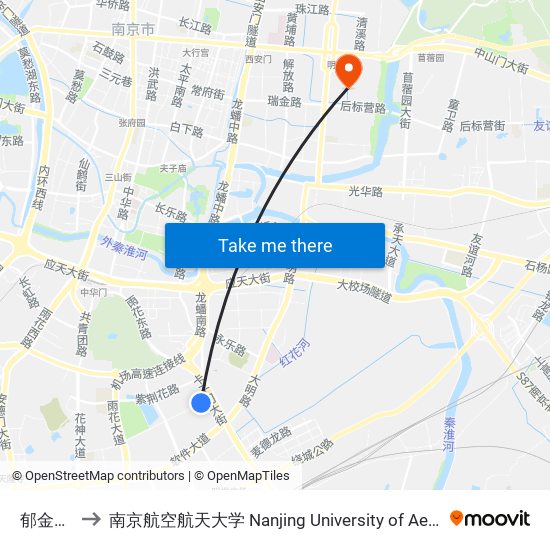 郁金香路东 to 南京航空航天大学 Nanjing University of Aeronautics and Astronautics map