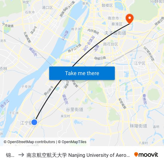 锦文路 to 南京航空航天大学 Nanjing University of Aeronautics and Astronautics map