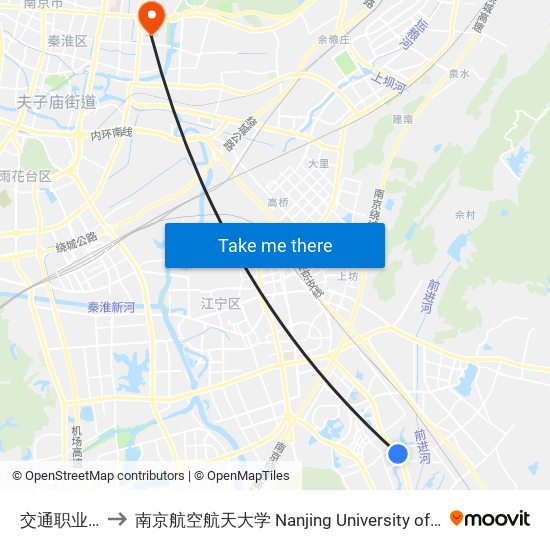 交通职业技术学院 to 南京航空航天大学 Nanjing University of Aeronautics and Astronautics map
