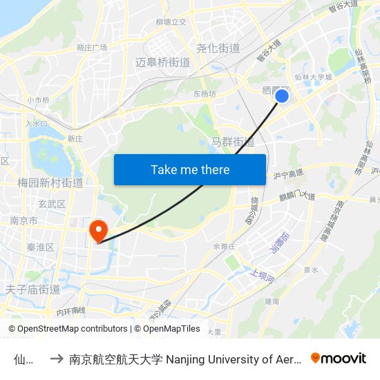 仙林新村 to 南京航空航天大学 Nanjing University of Aeronautics and Astronautics map