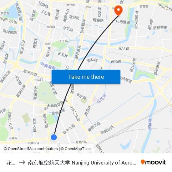 花神庙 to 南京航空航天大学 Nanjing University of Aeronautics and Astronautics map