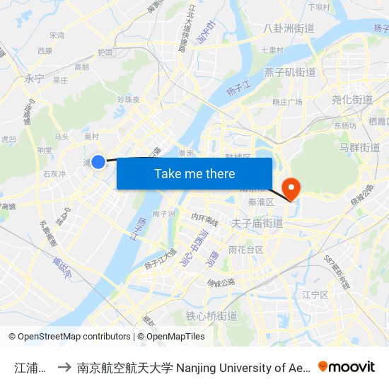 江浦客运站 to 南京航空航天大学 Nanjing University of Aeronautics and Astronautics map