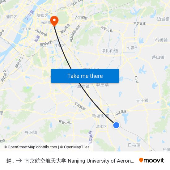 赵家 to 南京航空航天大学 Nanjing University of Aeronautics and Astronautics map