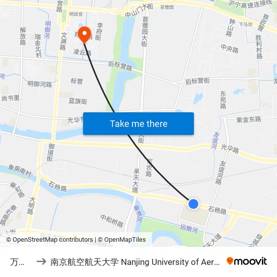 万达家园 to 南京航空航天大学 Nanjing University of Aeronautics and Astronautics map