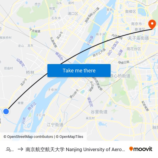 乌江东 to 南京航空航天大学 Nanjing University of Aeronautics and Astronautics map