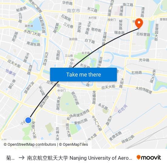 菊花台 to 南京航空航天大学 Nanjing University of Aeronautics and Astronautics map