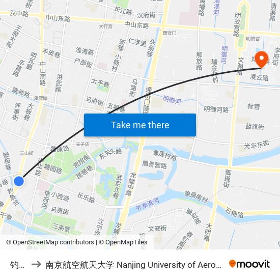 钓鱼台 to 南京航空航天大学 Nanjing University of Aeronautics and Astronautics map