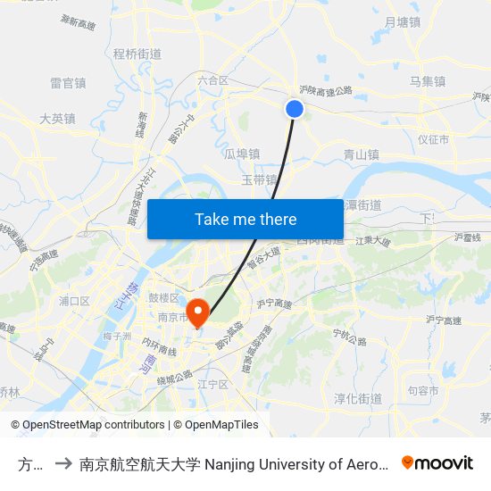 方山村 to 南京航空航天大学 Nanjing University of Aeronautics and Astronautics map