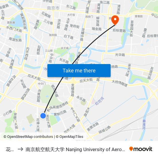 花神庙 to 南京航空航天大学 Nanjing University of Aeronautics and Astronautics map