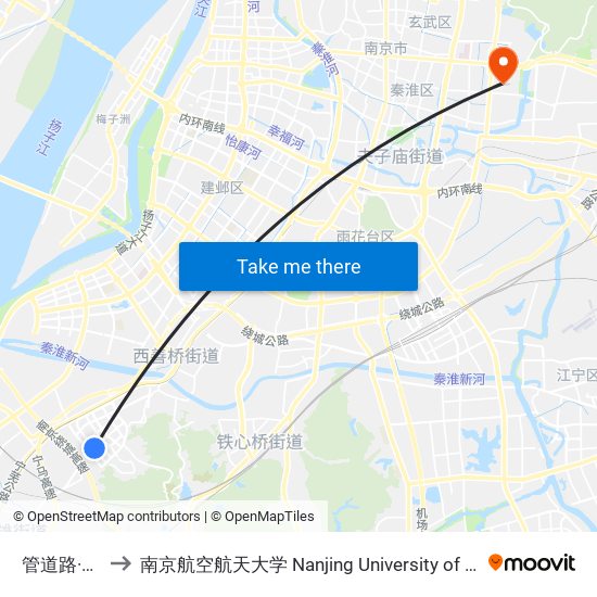 管道路·岱山西路 to 南京航空航天大学 Nanjing University of Aeronautics and Astronautics map