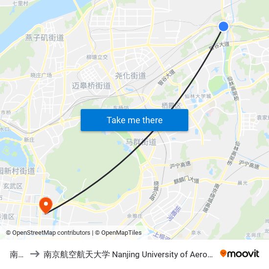 南象山 to 南京航空航天大学 Nanjing University of Aeronautics and Astronautics map