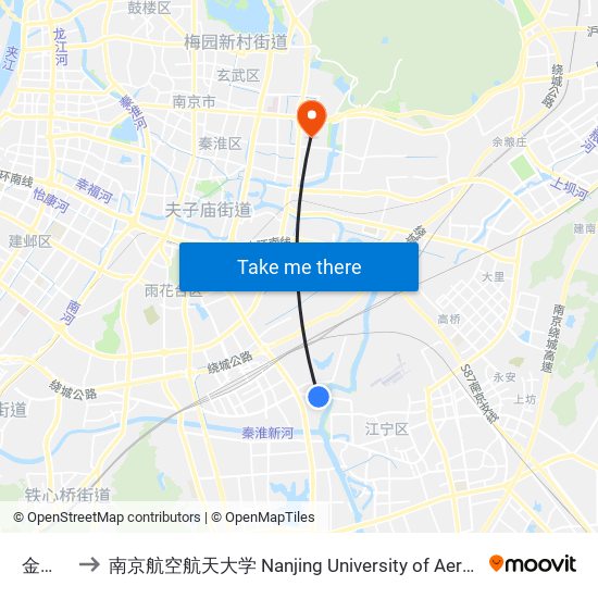 金盛小区 to 南京航空航天大学 Nanjing University of Aeronautics and Astronautics map