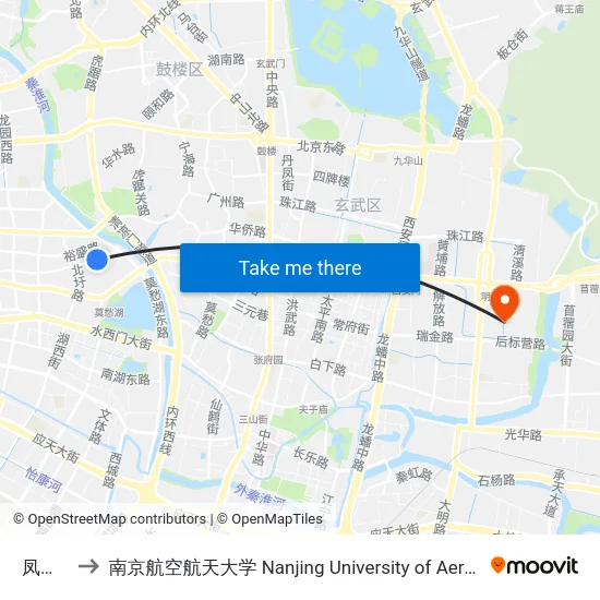 凤凰西街 to 南京航空航天大学 Nanjing University of Aeronautics and Astronautics map