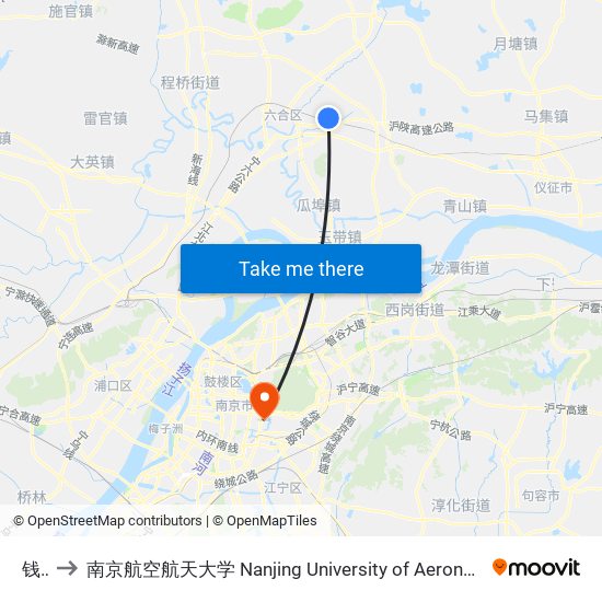 钱仓 to 南京航空航天大学 Nanjing University of Aeronautics and Astronautics map