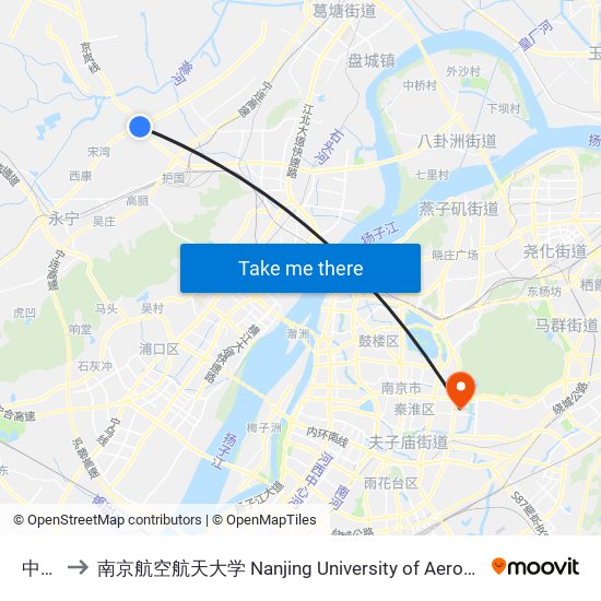 中心河 to 南京航空航天大学 Nanjing University of Aeronautics and Astronautics map