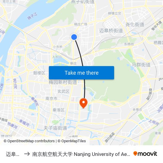 迈皋桥广场 to 南京航空航天大学 Nanjing University of Aeronautics and Astronautics map