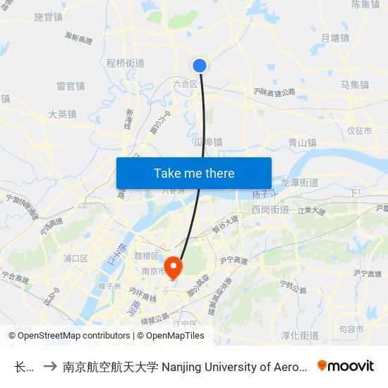 长坝桥 to 南京航空航天大学 Nanjing University of Aeronautics and Astronautics map