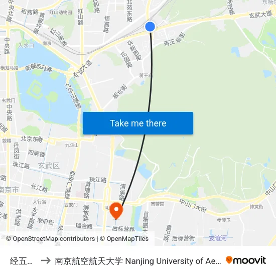 经五立交站 to 南京航空航天大学 Nanjing University of Aeronautics and Astronautics map