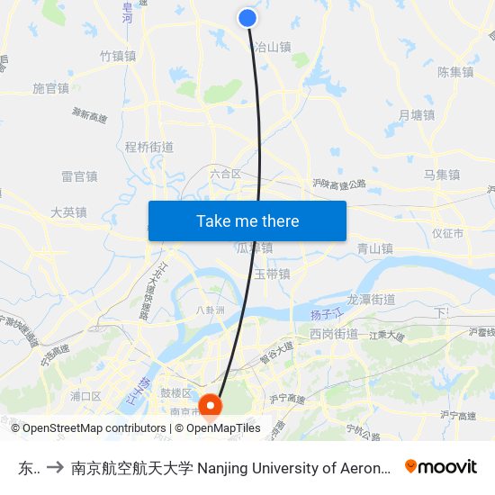 东王 to 南京航空航天大学 Nanjing University of Aeronautics and Astronautics map