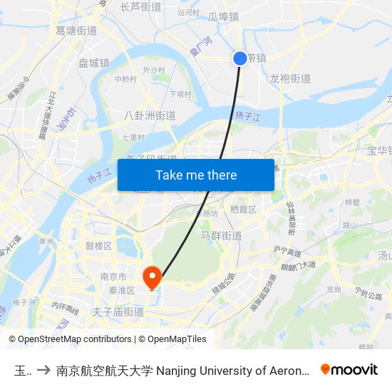 玉带 to 南京航空航天大学 Nanjing University of Aeronautics and Astronautics map