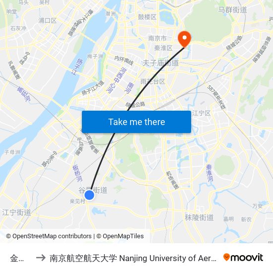 金谷南街 to 南京航空航天大学 Nanjing University of Aeronautics and Astronautics map