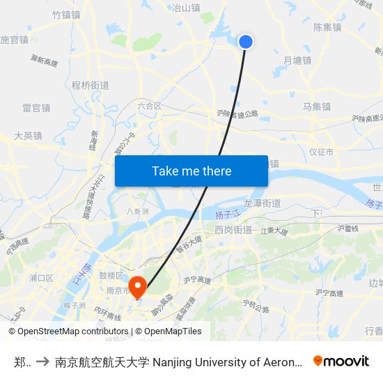 郑桥 to 南京航空航天大学 Nanjing University of Aeronautics and Astronautics map