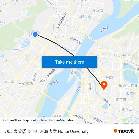 珍珠泉管委会 to 河海大学 Hohai University map