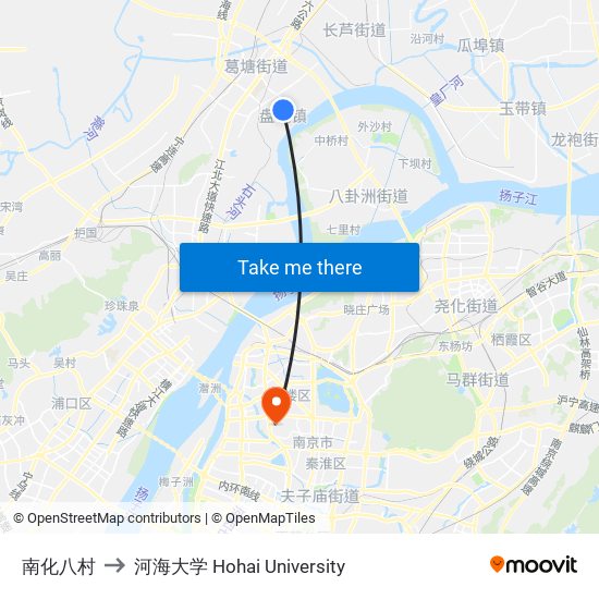 南化八村 to 河海大学 Hohai University map