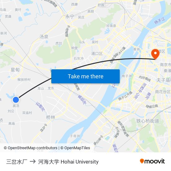 三岔水厂 to 河海大学 Hohai University map