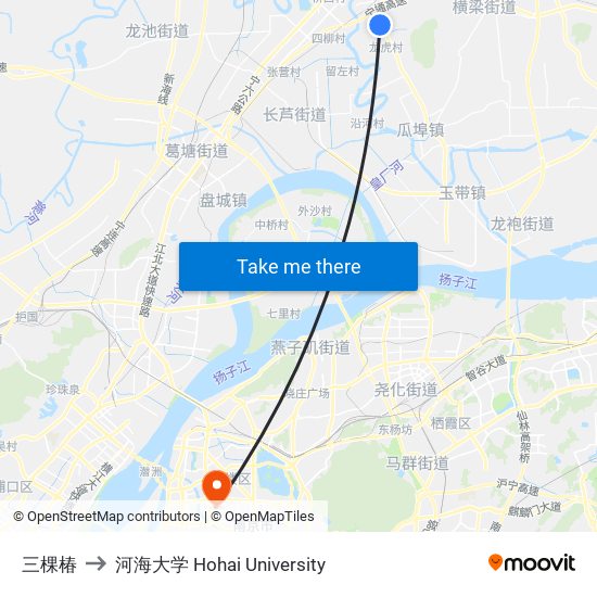 三棵椿 to 河海大学 Hohai University map