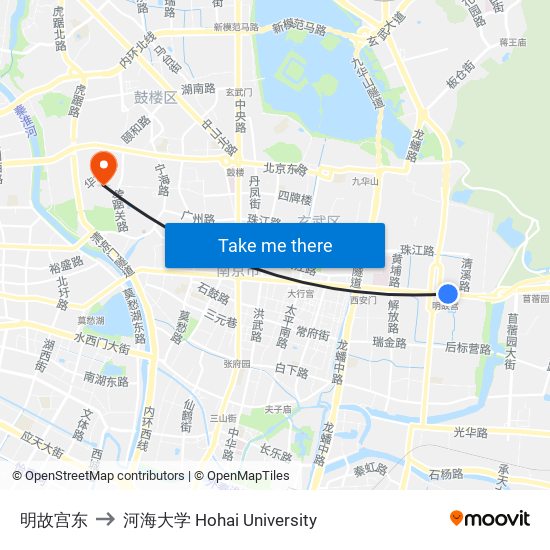 明故宫东 to 河海大学 Hohai University map