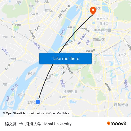 锦文路 to 河海大学 Hohai University map