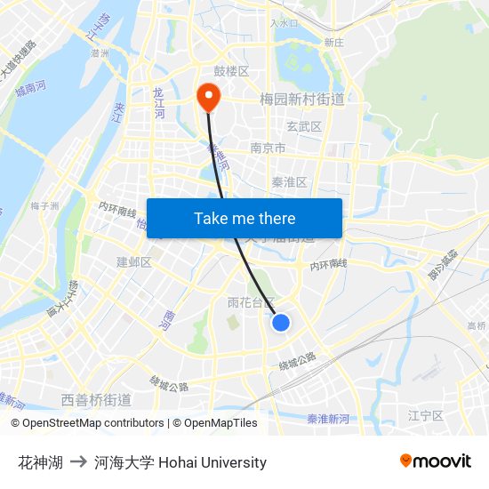 花神湖 to 河海大学 Hohai University map