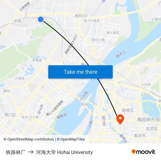 铁路林厂 to 河海大学 Hohai University map