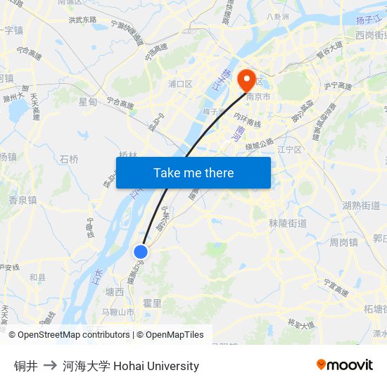 铜井 to 河海大学 Hohai University map